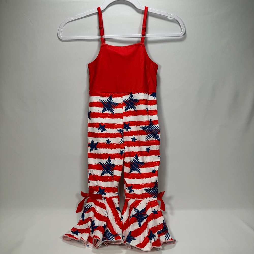New Toddler Kids Girl Fourth 4th of July Outfit American Flag Bell-Bottom Romper - Picture 2 of 4